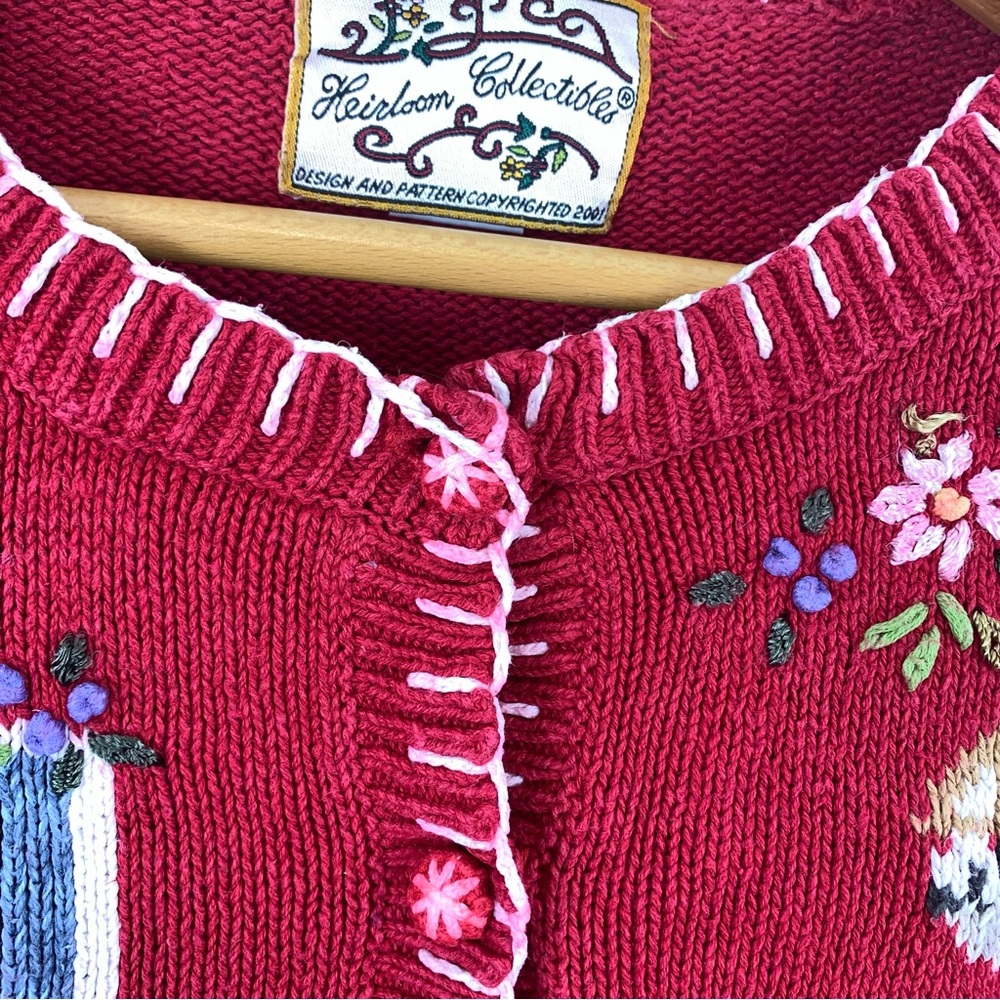 Vintage Knit Red Cat Sweater Size Large Button Front Cardigan - Picture 6 of 16